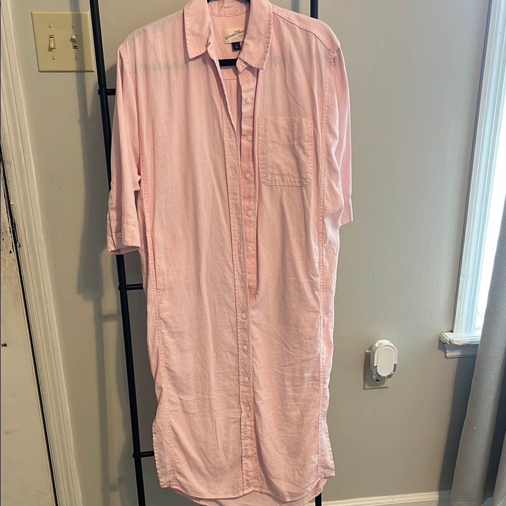 Pink Midi Dress with Classic Collar